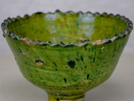 Antique French nut bowl with green glaze Cheap