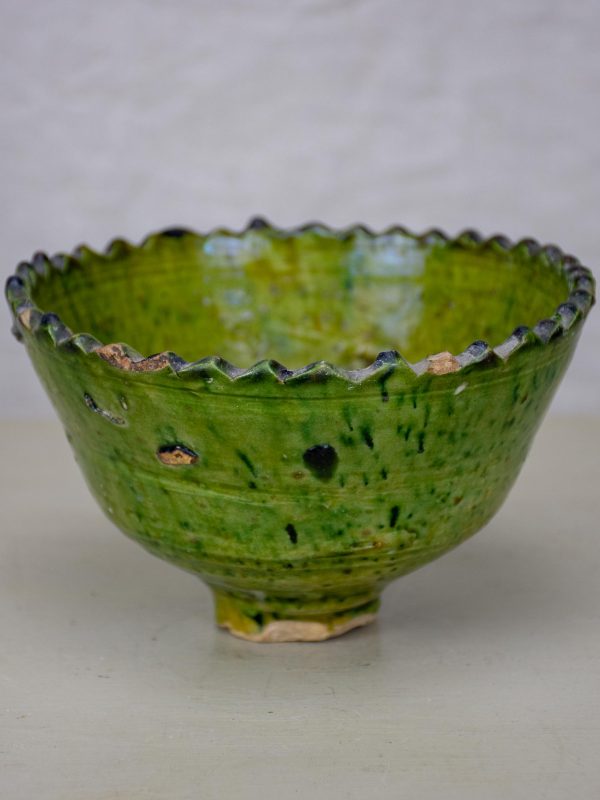 Antique French nut bowl with green glaze Cheap