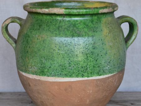 Antique French confit pot with green glaze 11  on Sale