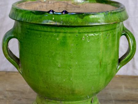 Antique French garden planter with green glaze - small model For Sale