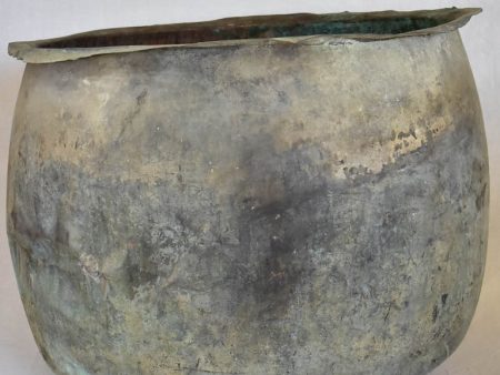 Very large antique French copper planter with repairs and verdigris patina 24  Supply