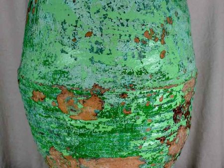 Large antique Spanish olive jar with green   aqua glaze 33¾  Cheap