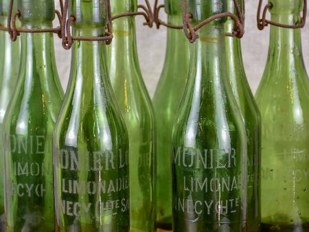 17 antique French lemonade bottles with ceramic stoppers Sale