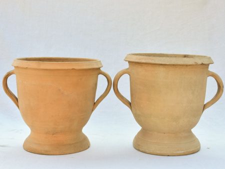 Small pair of terracotta Castelnaudary planters with four handles - 1940 s 15¼  Sale