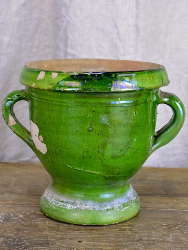 Antique French garden planter with green glaze Sale