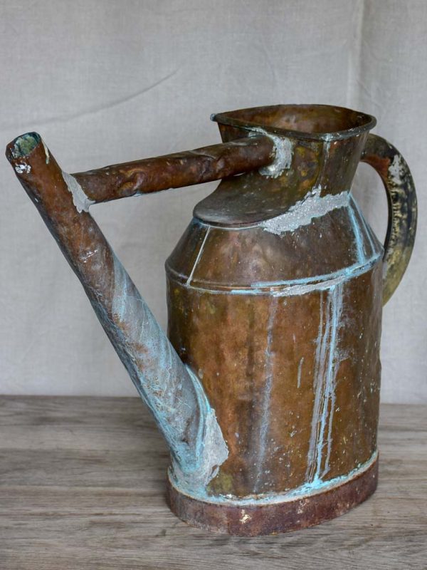 Antique French copper watering can with brace For Discount