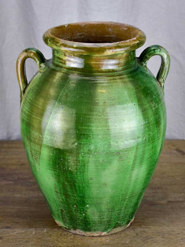 Antique French olive jar with green glaze - Anduze 19  Sale