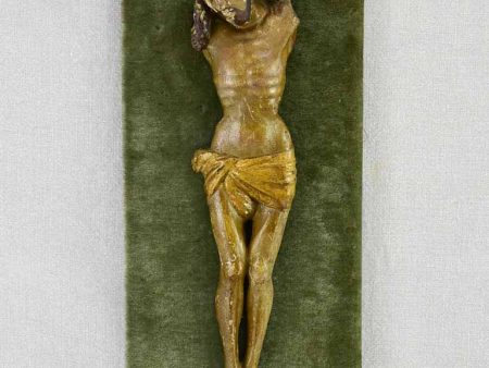 18th Century carved statue of Christ on green velour 21¼  x  8  Supply