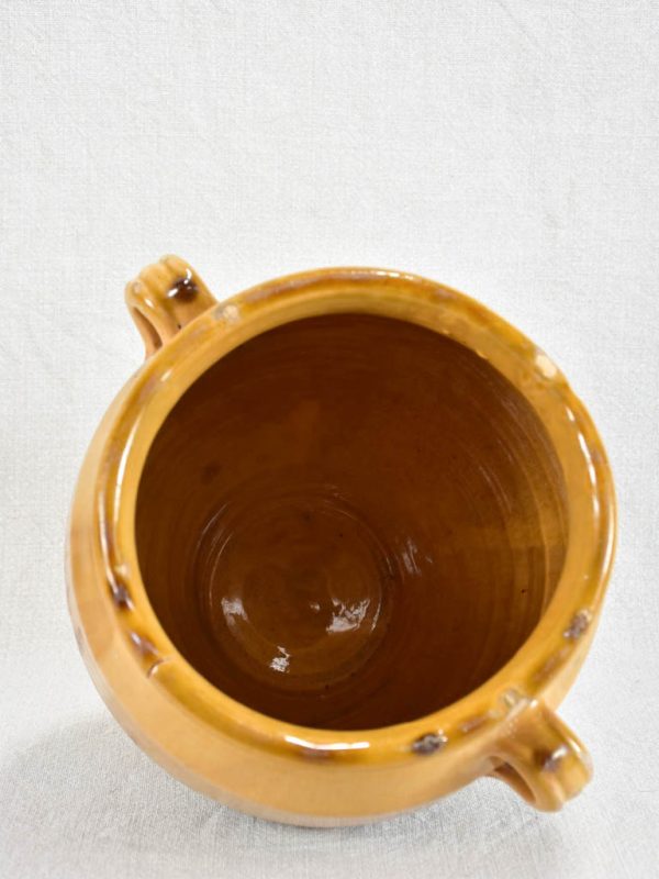 Antique French confit pot with yellow and brown glaze 10¼  Online Sale