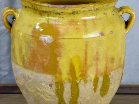 Antique French confit pot with yellow glaze 9 ¾  Hot on Sale