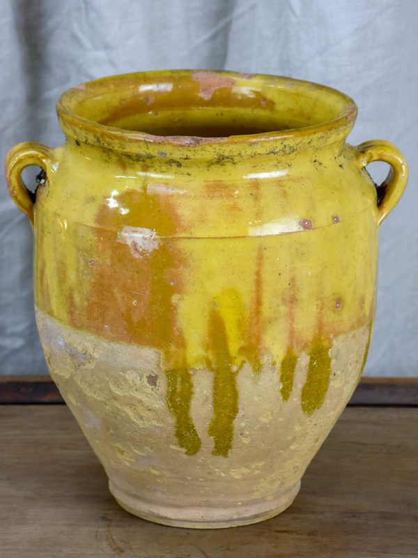 Antique French confit pot with yellow glaze 9 ¾  Hot on Sale