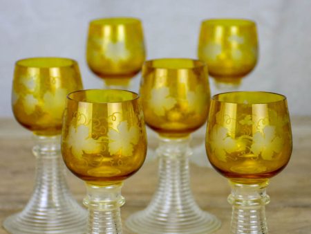 Six white wine glasses from Alsace with engraved decoration and broad ribbed bases Sale