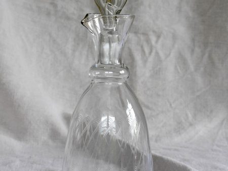 Mid century carafe with engraving and twisted stopper Online Sale