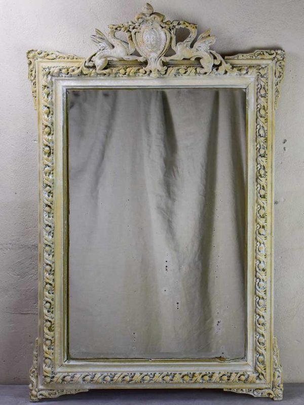 Antique French mirror with cornice and beige patina 26½  x 40½  on Sale