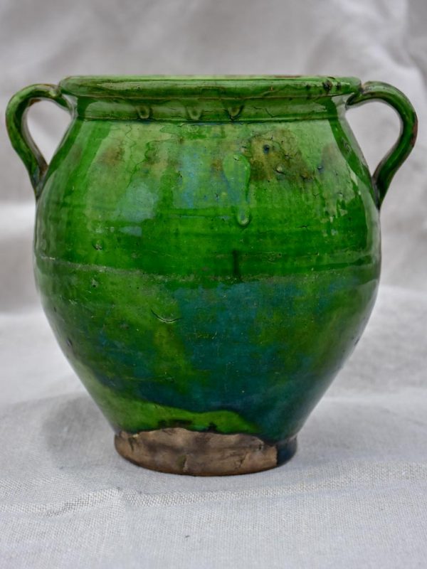 Antique French confit pot with deep green glaze 7½  Online