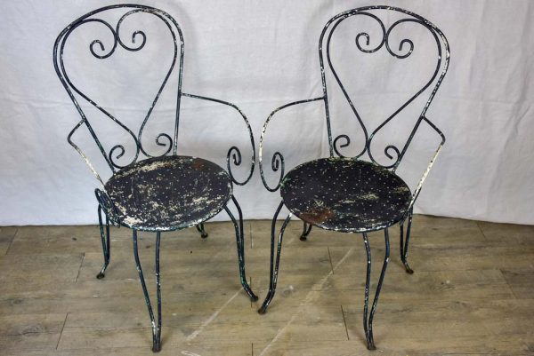 Pair of heart-back garden armchairs with black painted finish Hot on Sale