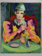 20th Century oil on canvas - Clown drinking at a table - Anna Costa 28¾  x 36¼  Hot on Sale