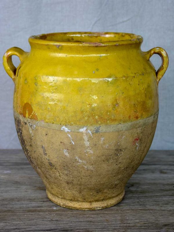 Antique French confit pot with yellow glaze 10 ¼  Supply