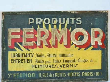 Large hand-painted wooden sign - 1930 s - Produit Fermor 58¾  x 39¾  Fashion