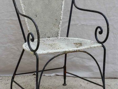 Antique French garden armchair - black and white with metal mesh Sale