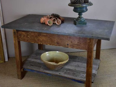 Antique French table with zinc top - florist or oyster table Discount