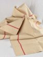 Large antique French linen fabric with red stripe - never used 23¾  x 115  Supply