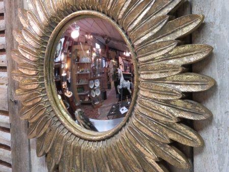 Vintage sunburst mirror - feather frame and convex mirror 23 ½   diameter Online