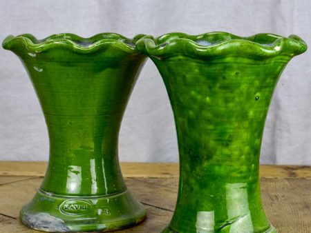 Pair of vintage florist vases with green glaze and rippled neck - Ravel Online Hot Sale