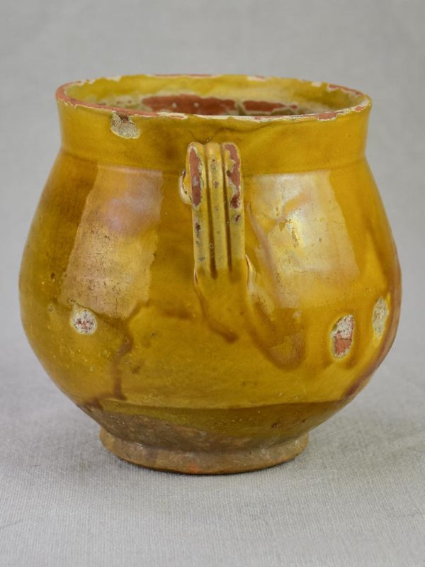 Antique French honey pot with yellow   orange glaze 6  For Sale