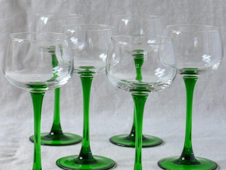 Six vintage Alsatian wine glasses with green stems on Sale