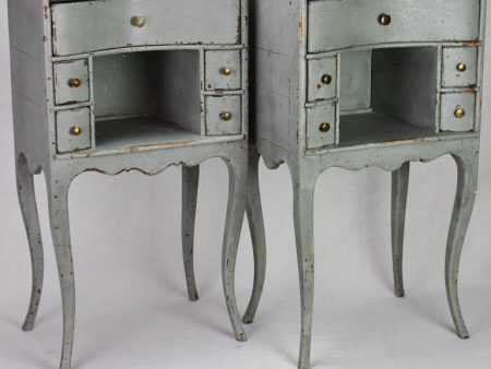 Pair of antique French Louis XV style nightstands with blue   gray patina Online Hot Sale