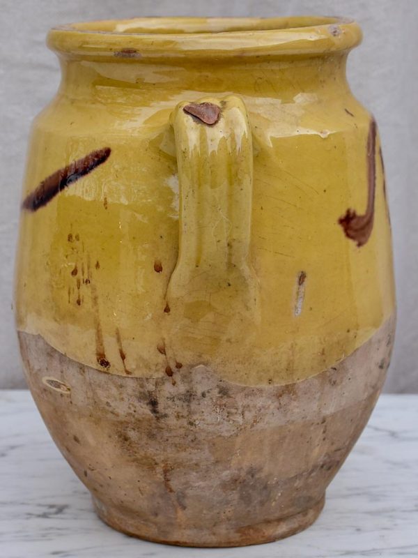 19th Century French confit pot from Provence with Yellow glaze and brown decoration 9½  Online Hot Sale