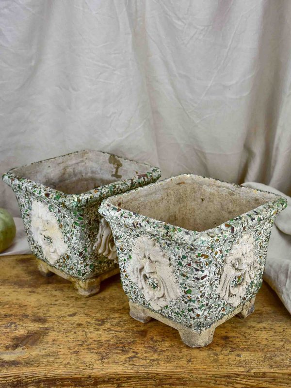 Pair of mid-century garden planters with masquerade on Sale