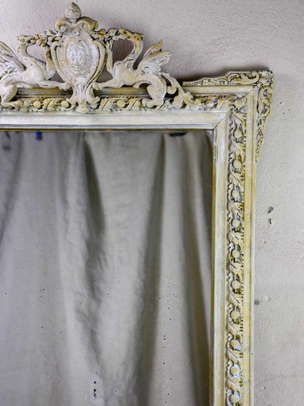 Antique French mirror with cornice and beige patina 26½  x 40½  on Sale