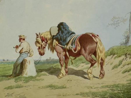 Resting with horse - Theodore Forte (1810-1896) 20½  x 17¾  Online Hot Sale