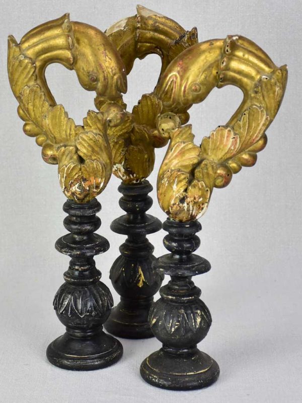 Collection of three salvaged gilt elements mounted on wooden supports 15¾  For Discount