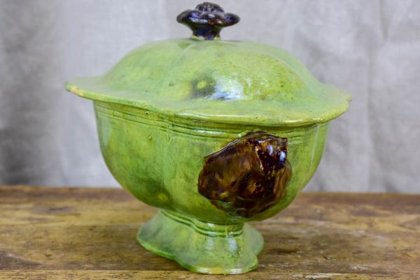 Antique French vegetable tureen from Dieulefit - green glaze Cheap