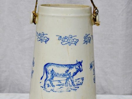 Antique French milk pitcher with cow and flowers Fashion