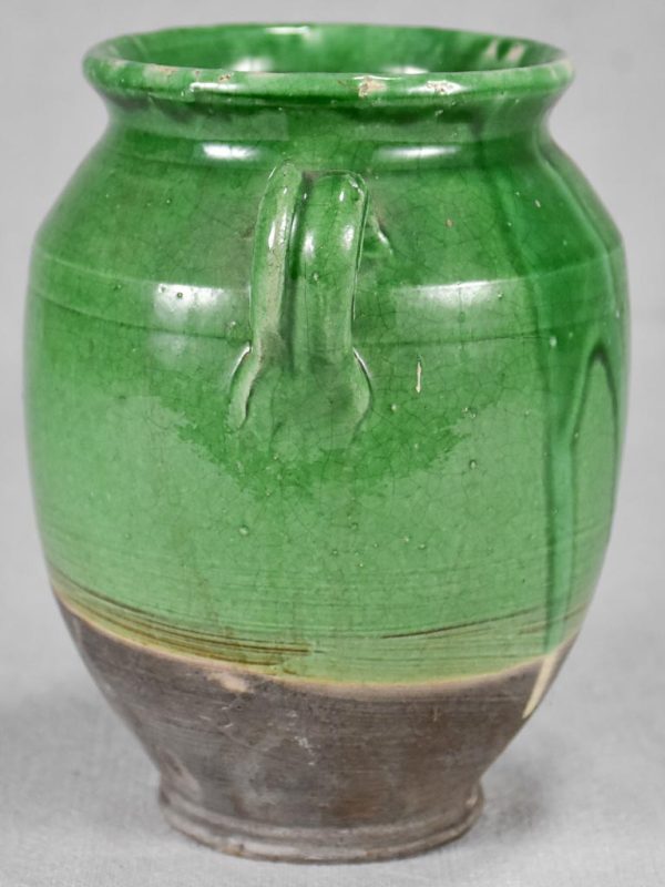 Small antique French confit pot with green glaze 7½  Online Hot Sale