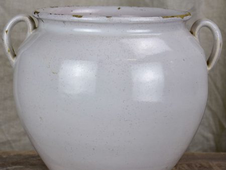 Antique French preserving pot with white glaze and two handles Online Sale