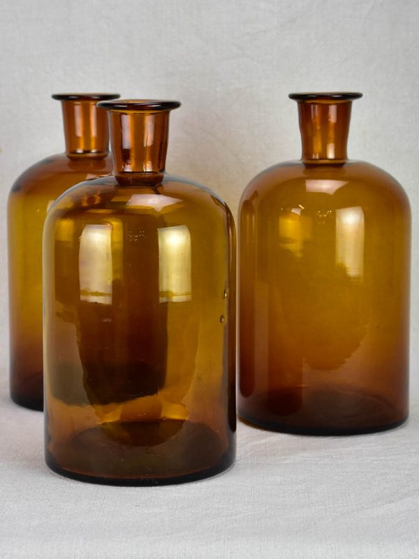 3 large antique French amber blown glass jars Supply