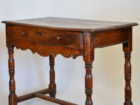 Louis XIII walnut side table with drawer and heart motif For Sale