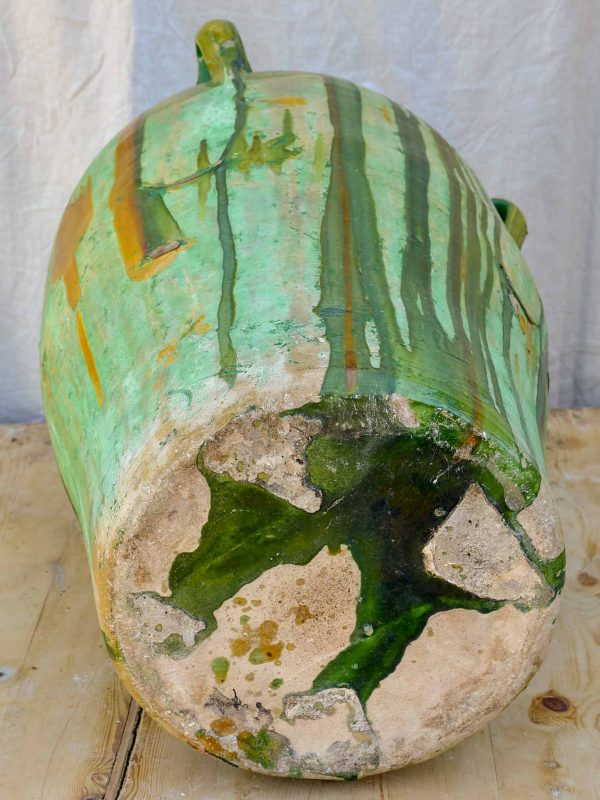 Large antique Spanish oil jar with green glaze 29 ¼   Sale