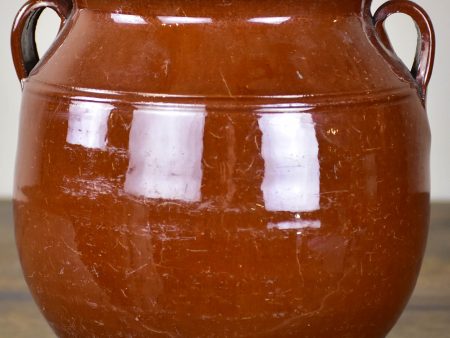 Vintage French confit pot with unusual brown glaze 8” For Sale