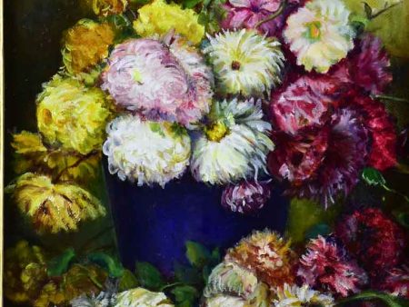 French painting of dahlias in a decorative frame 22  x 26  Online