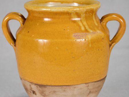 Small antique French confit pot with yellow glaze 7  on Sale