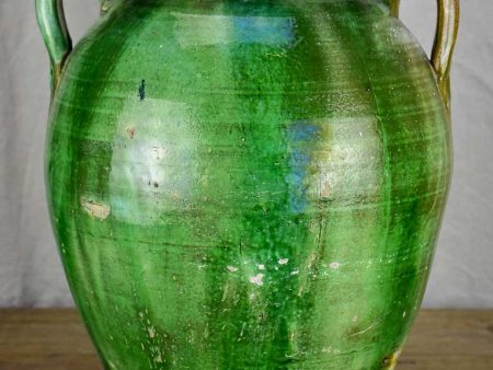 Antique French olive jar with green glaze - Anduze 19  Sale