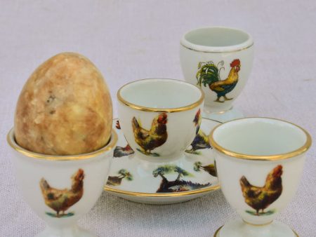 Four 1920 s French porcelain egg cups with chicken and rooster transfers Online now