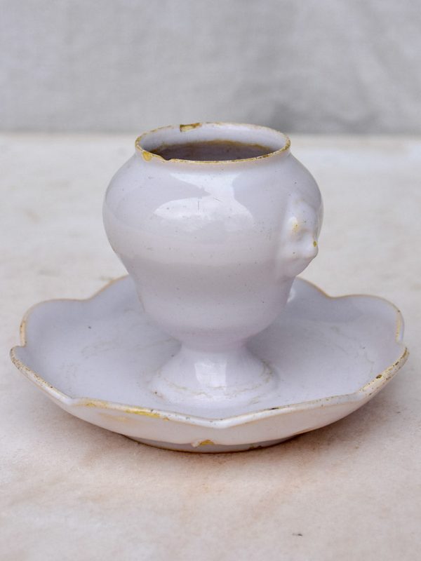 Antique French mustard dish with rippled edge Online Sale