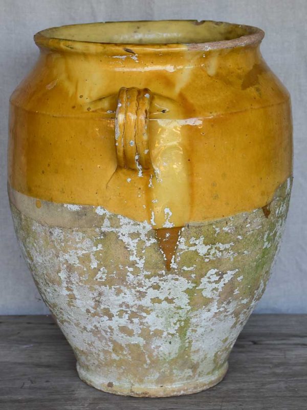 Very large antique French confit pot with yellow glaze 14½  Online Sale